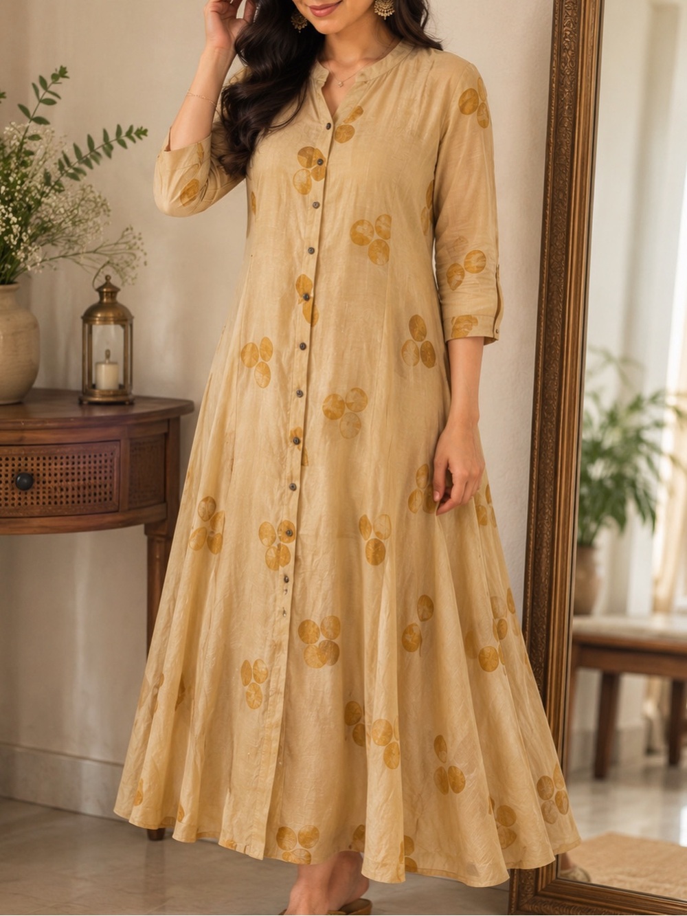 Beige Floral Maxi Dress